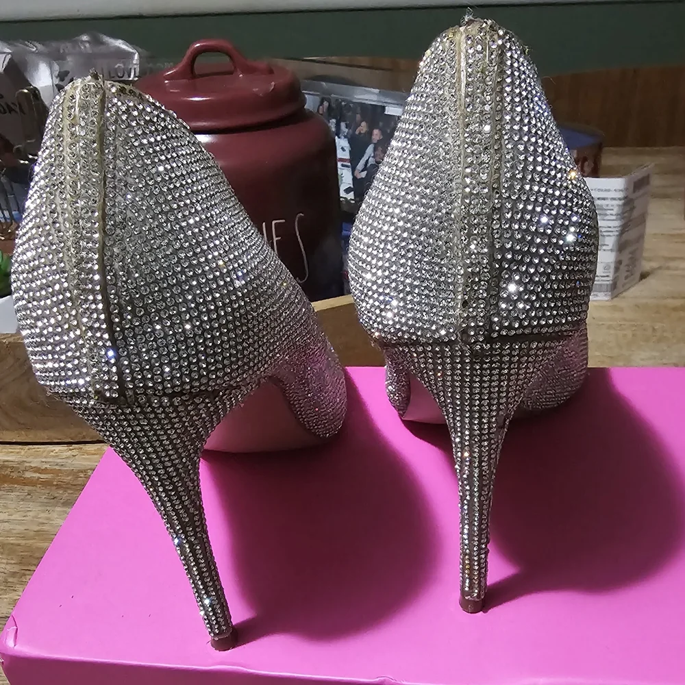 Steve Madden Daisy Crystal Silver Stiletto Heels - Picture 3 of 16